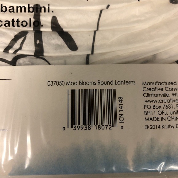 12" Paper‎ Lantern Mod Blooms Kathy Davis Black White Floral Wedding Party Decor - Picture 4 of 5